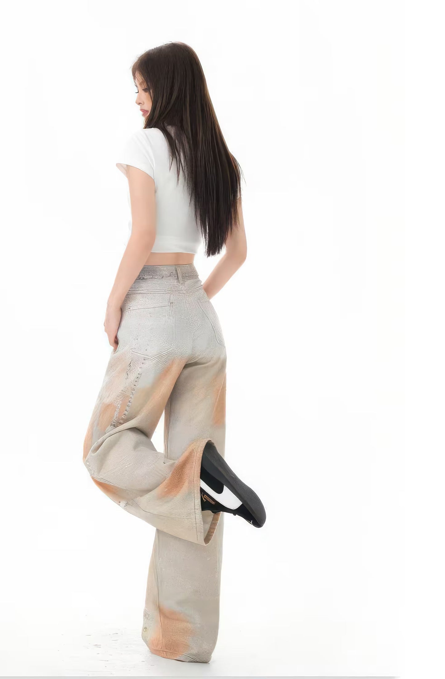 Graffiti Orange Jeans With 3D Print