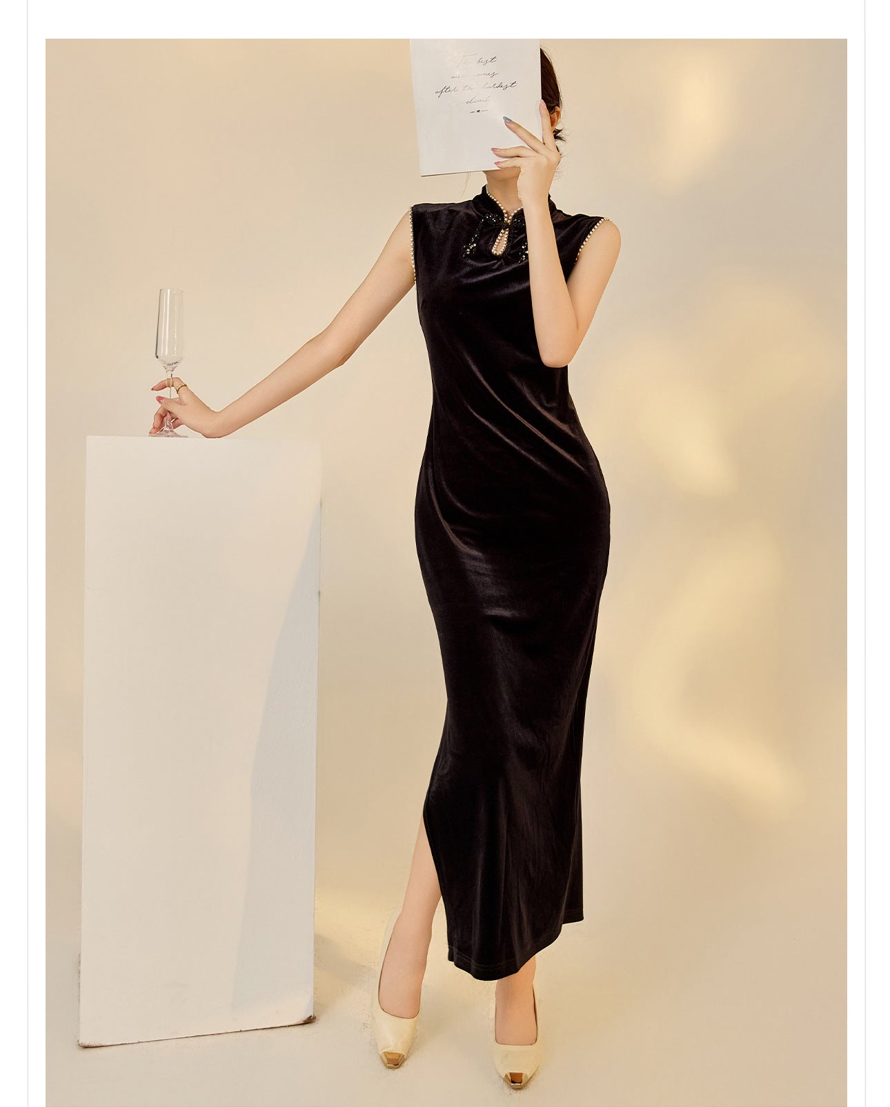 Black Velvet Dress With Beads