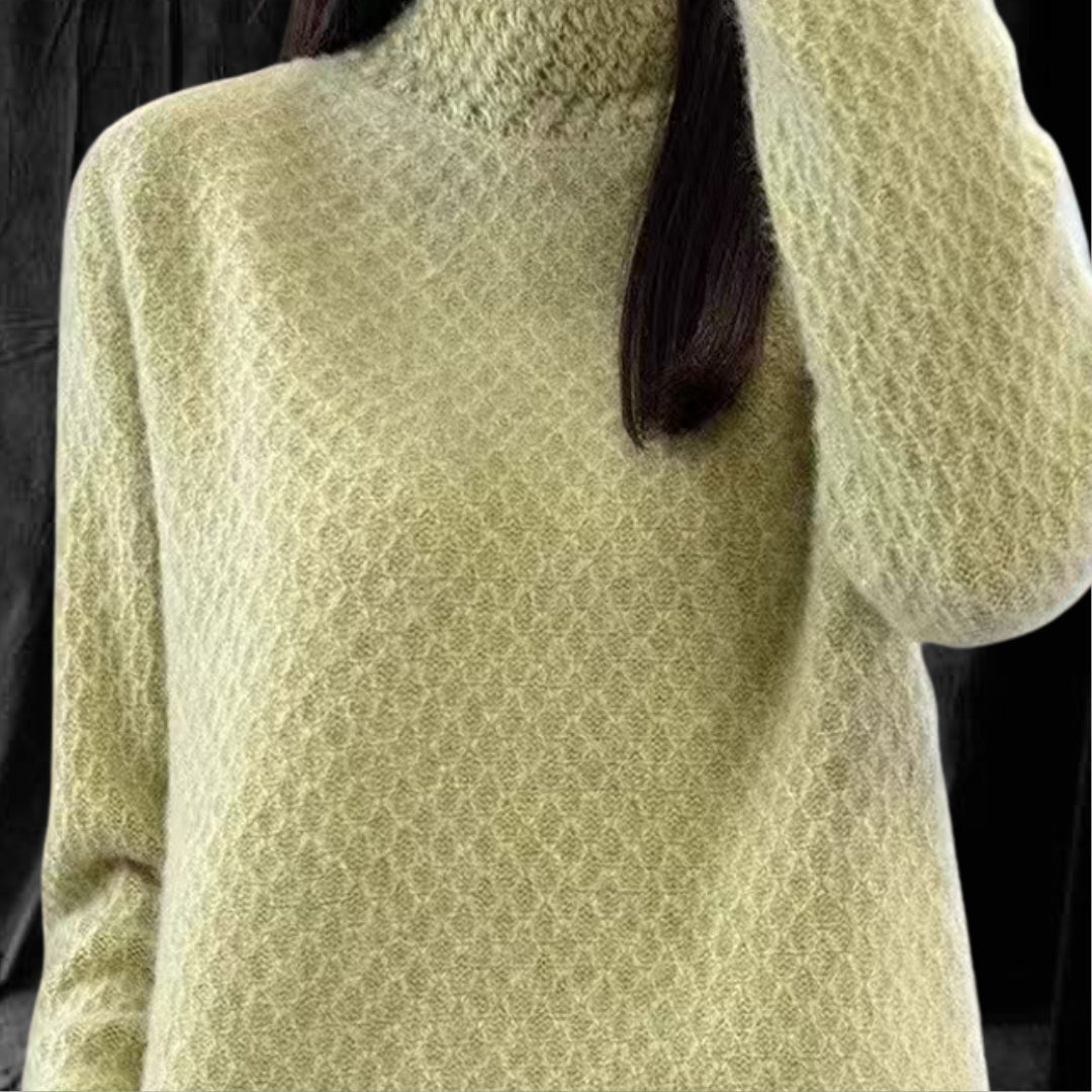 Casual Cashmere Sweater With Elegant Crochet And Semi-High Collar