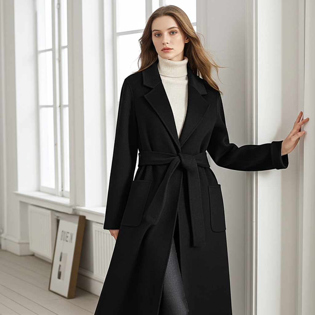 Elegant Wool And Cashmere Coat With Fitted Cut And Suit Collar