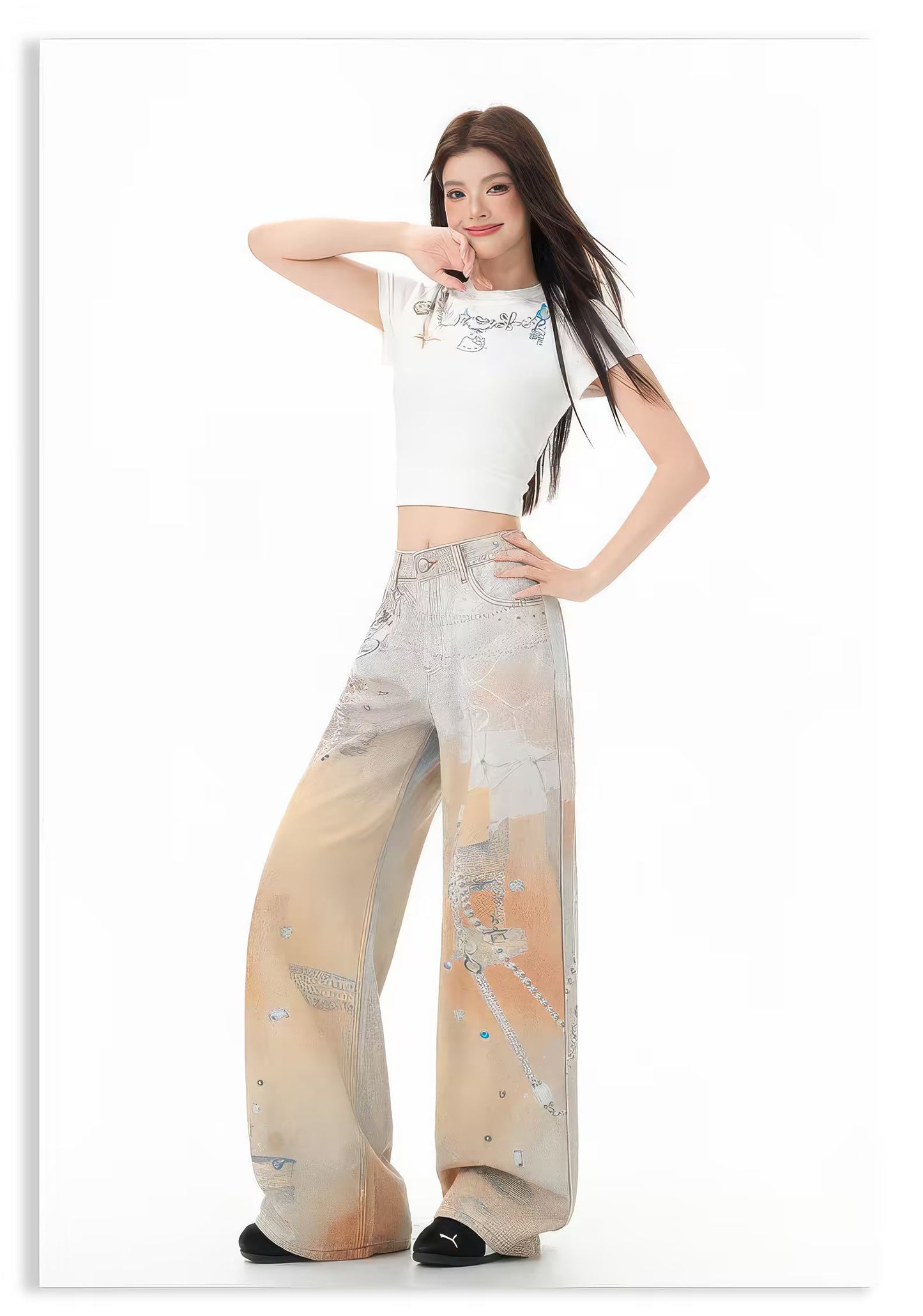 Graffiti Orange Jeans With 3D Print