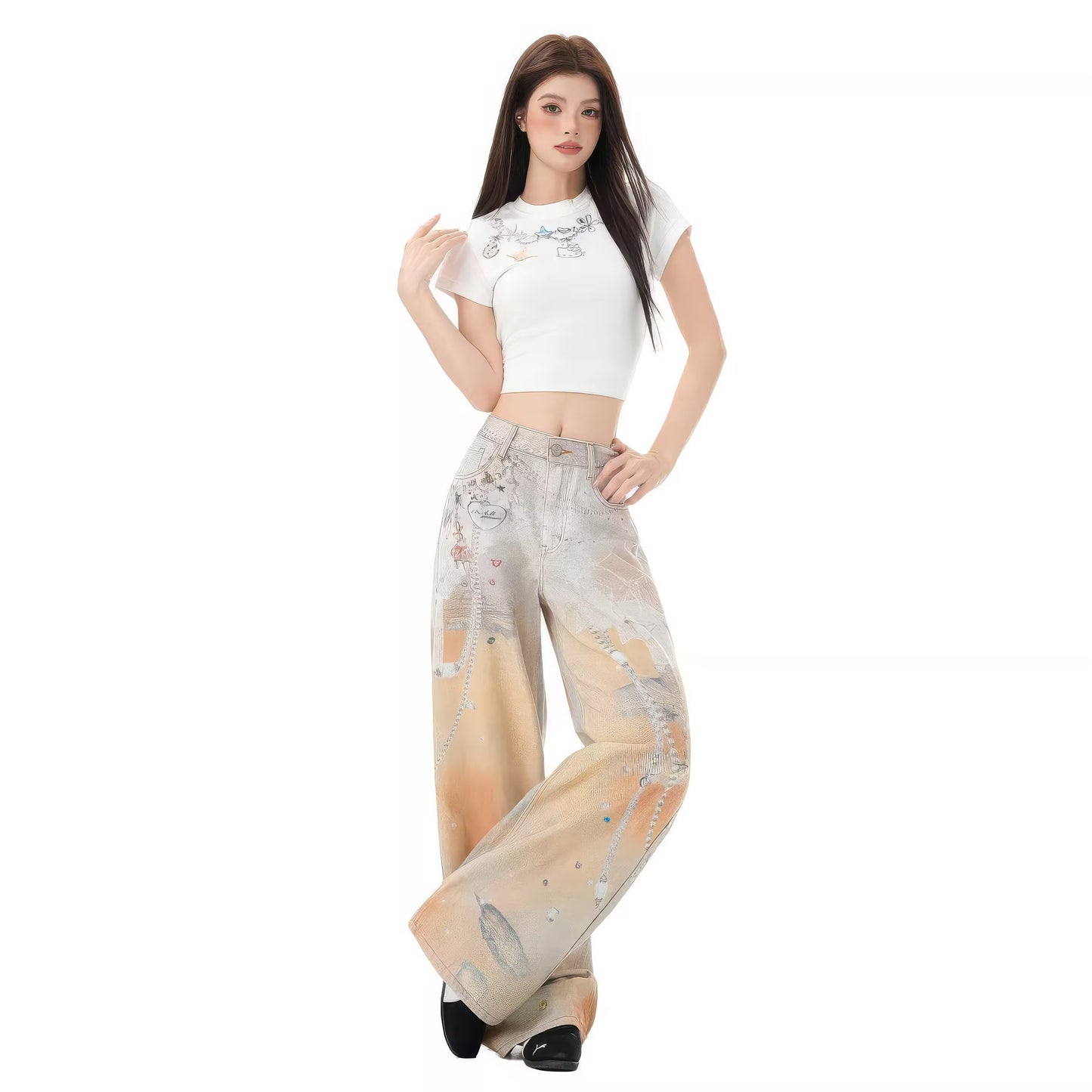 Graffiti Orange Jeans With 3D Print